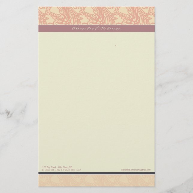 Vintage Flourish Eggplant Customized Stationery Brevpapper (Framsida)