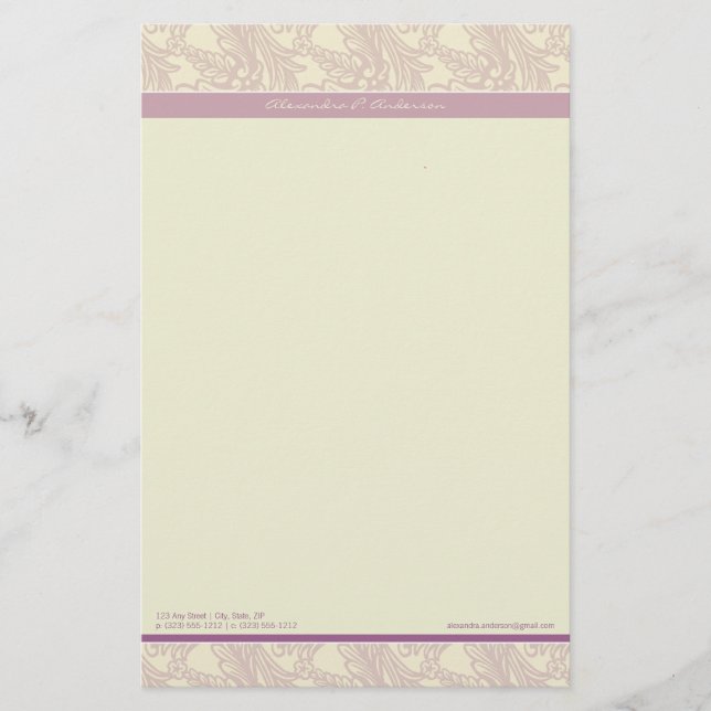 Vintage Flourish Lilac Customized Stationery Brevpapper (Framsida)