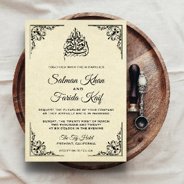 Vintage Flourish Ornate Muslimsk Bröllopsinbjudan Inbjudningar