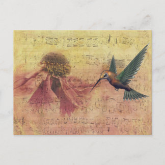 Vintage Flower and Hummingbird Musik noter Vykort
