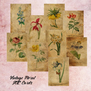 Vintage Flower ATC-kort, sida för klippbok