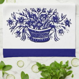 Vintage Flower Basket i Blue Kitchen Towel Kökshandduk