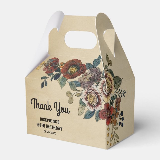 Vintage Flower Birthday Thank You Presentaskar (Baksidan Sidan)