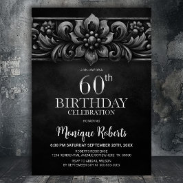 Vintage Flower Black 60th Birthday Party Inbjudningar