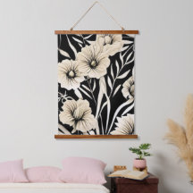 Vintage Flower Black and Beige Art