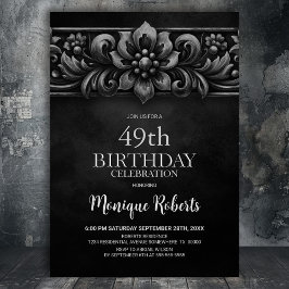 Vintage Flower Black Any Age Birthday Party Inbjudningar