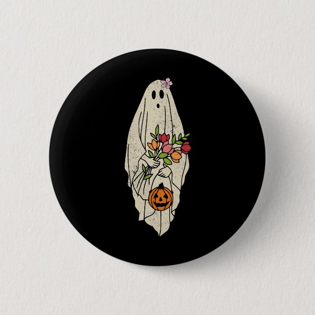 Vintage Flower Blommigt Ghost Cute Funny Halloween Knapp (Framsida)