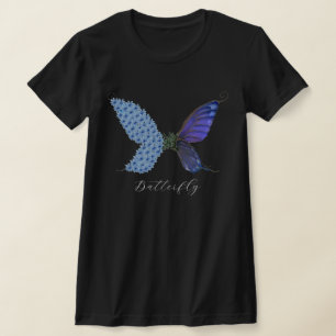 Vintage Flower Blue Lila Butterfly Grönt Magic T Shirt
