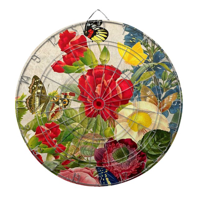 Vintage Flower Bouquet med Butterflies Darttavla (Framsidan)