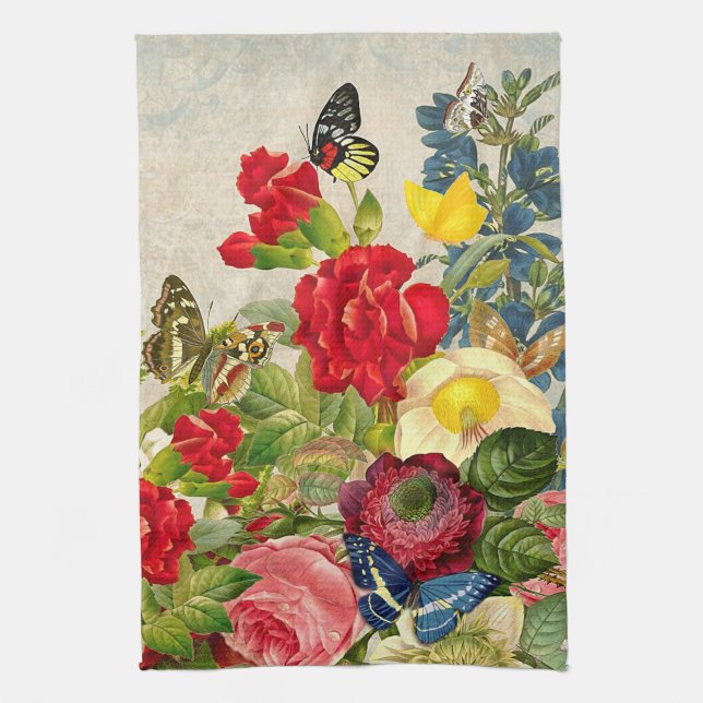 Vintage Flower Bouquet med Butterflies Hand Towel Kökshandduk (Vertikal)