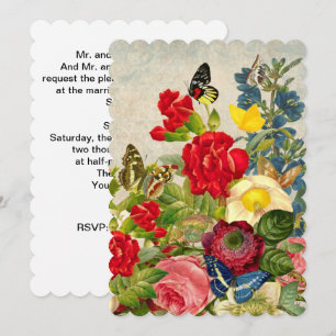 Vintage Flower Bouquet med Butterflies Inbjudningar