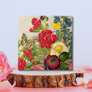 Vintage Flower Bouquet med Butterflies Kakelplatta