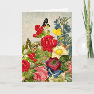 Vintage Flower Bouquet med Butterflies Kort