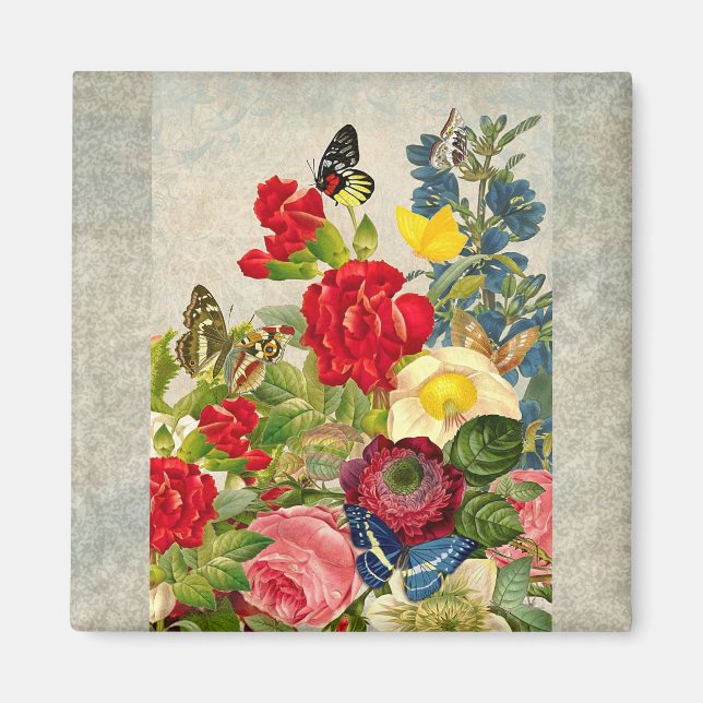 Vintage Flower Bouquet med Butterflies Magnet (Framsidan)