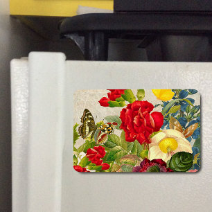 Vintage Flower Bouquet med Butterflies Magnet