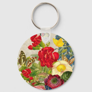 Vintage Flower Bouquet med Butterflies Nyckelring