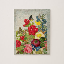 Vintage Flower Bouquet med Butterflies Pussel