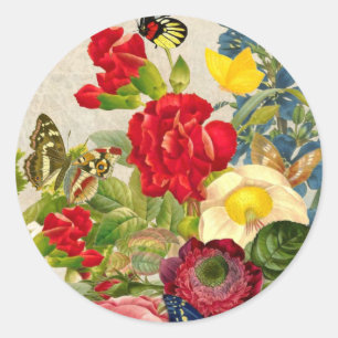 Vintage Flower Bouquet med Butterflies Runt Klistermärke