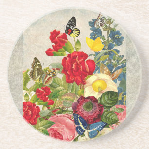 Vintage Flower Bouquet med Butterflies Underlägg