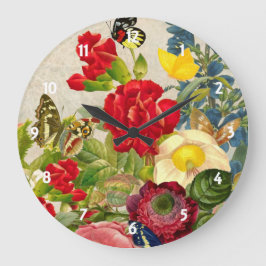 Vintage Flower Bouquet med fjärilar Stor Klocka
