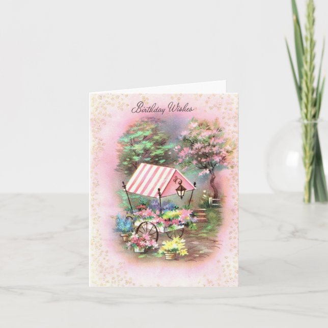 Vintage Flower Cart Birthday Önskemål Card Kort (Framsida)