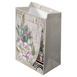 Vintage Flower Collage, Eiffel Torn & Burlap