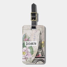 Vintage Flower Collage & Eiffel Torn Illustration Bagagebricka