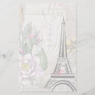 Vintage Flower Collage & Eiffel Torn Illustration Brevpapper