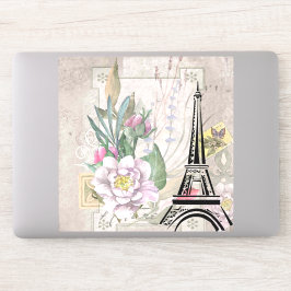 Vintage Flower Collage & Eiffel Torn Illustration Klistermärken