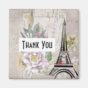 Vintage Flower Collage & Eiffel Torn Illustration Magnet