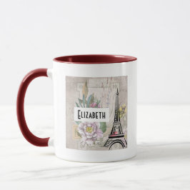 Vintage Flower Collage & Eiffel Torn Illustration Mugg