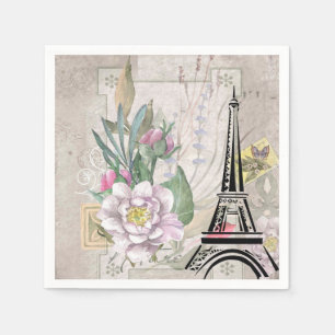 Vintage Flower Collage & Eiffel Torn Illustration Pappersservett