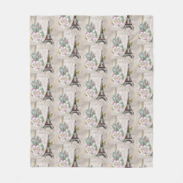 Vintage Flower Collage & Eiffel Torn Mönster Fleecefilt