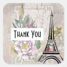 Vintage Flower Collage & Eiffel Torn Tack Fyrkantigt Klistermärke