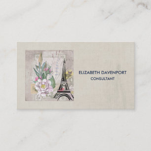 Vintage Flower Collage och Eiffel Torn Teckning Visitkort