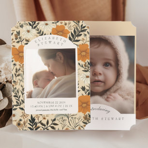 Vintage Flower Fall 2 Photo Birth Notice Inbjudningar
