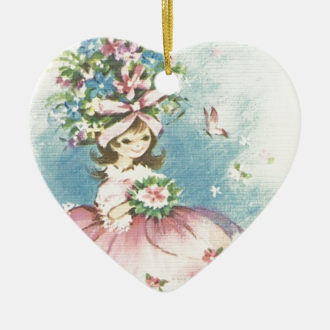 Vintage Flower Girl Julgransprydnad Keramik (Framsidan)