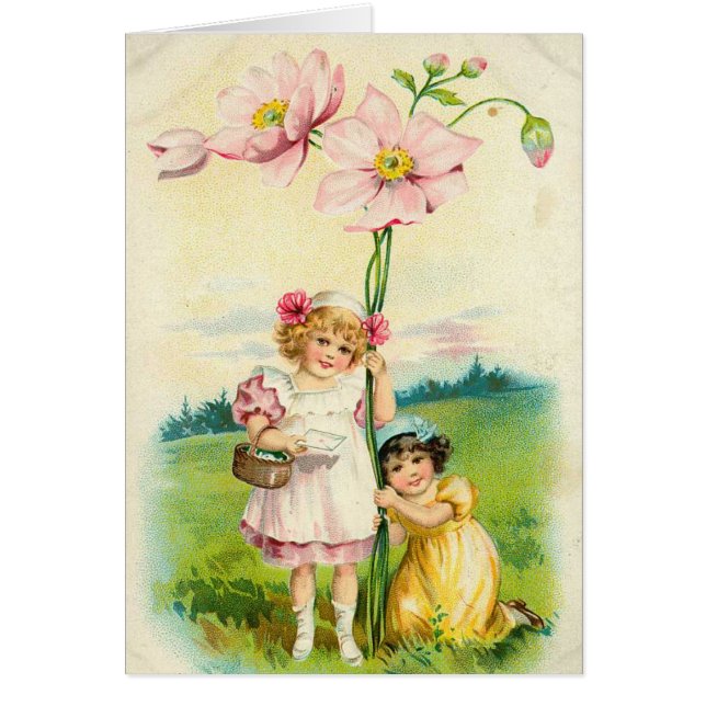 Vintage Flower Girls Hälsningskort (Framsidan)