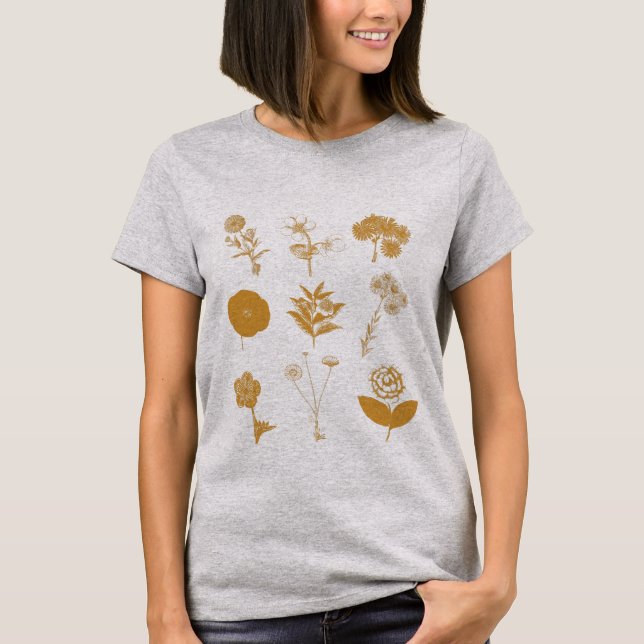 Vintage Flower Illustration Collage T Shirt (Framsida)