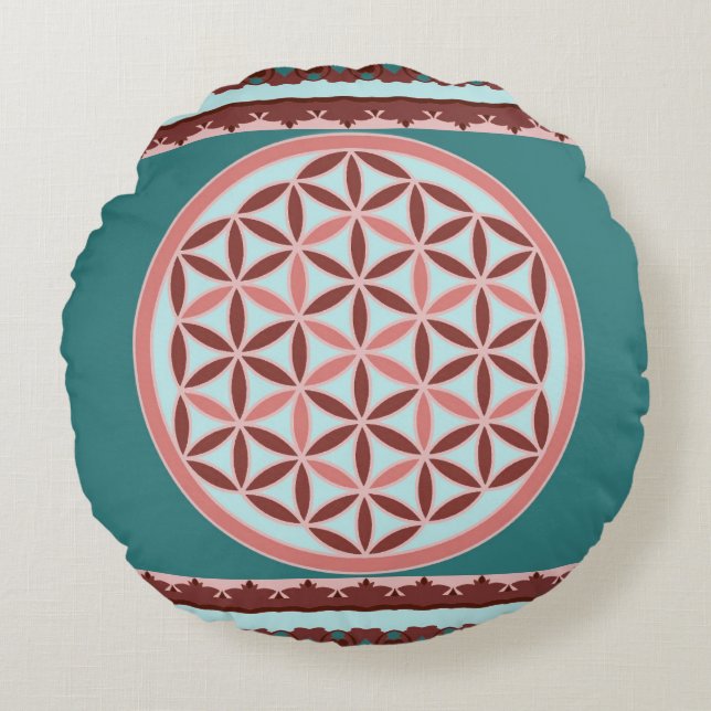 "Vintage Flower of Life"  Rund Kudde (Framsidan)