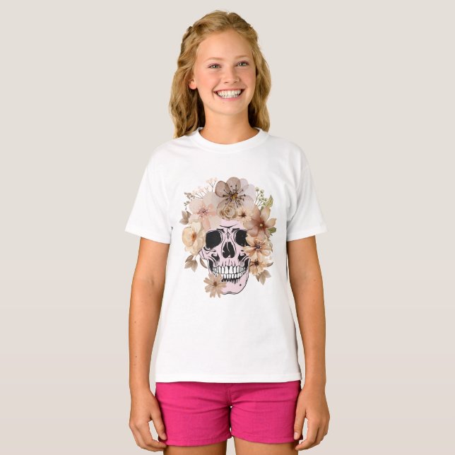 VINTAGE FLOWER SKULL T SHIRT (Hel framsida)