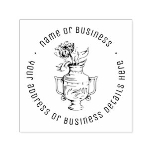 Vintage Flower Vas Business Namn Returadress Självfärgande Stämpel