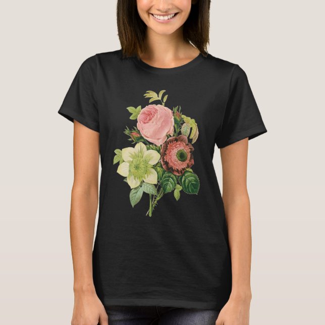 Vintage Flowers, Anemone Ro Clematis av Redoute Tee Shirt (Framsida)