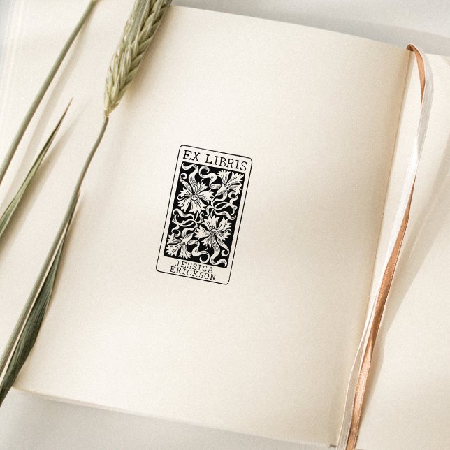 Vintage Flowers Anpassningsbar Ex Libris Bok Stämpel (Skapare uppladdad)