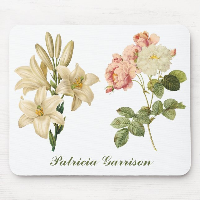 Vintage Flowers anpassningsbar monogram moussat Musmatta (Framsidan)
