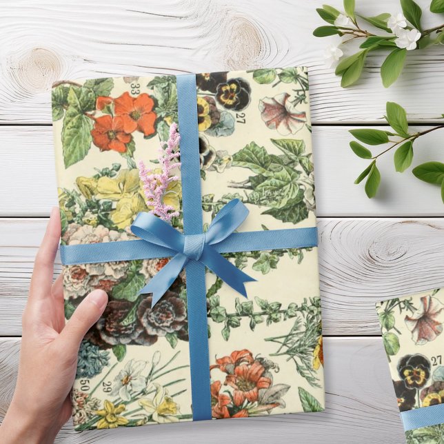 Vintage Flowers Antique Botanical Blommigt Presentpapper (Skapare uppladdad)
