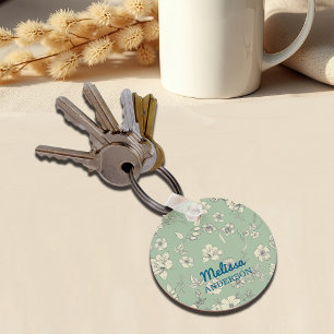 Vintage Flowers Antique Grönt Personalize Namn Nyckelring