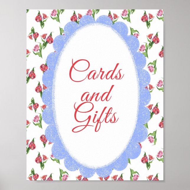 Vintage Flowers Baby shower Cards & Gifts Poster (Framsidan)