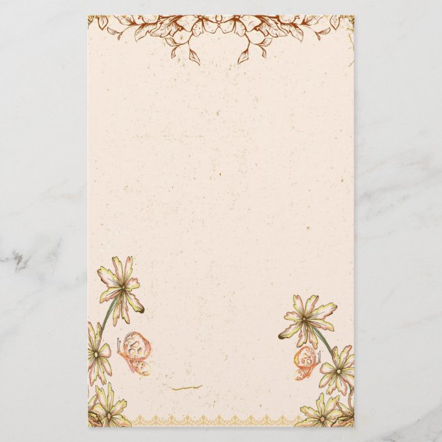 Vintage Flowers Bröllop Brevpapper (Framsida)