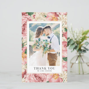 Vintage Flowers Bröllop Photo Tackto You Card